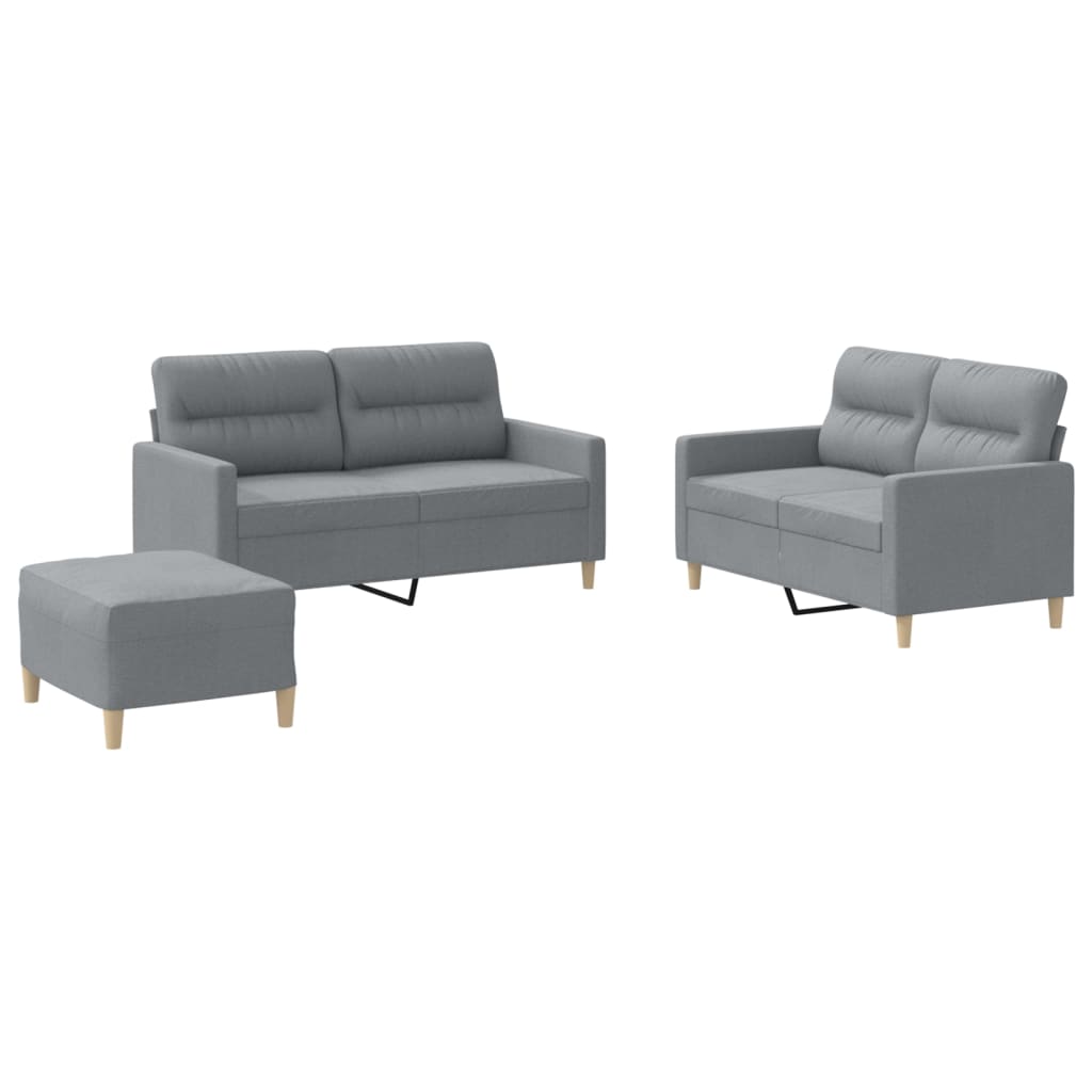 3-dijelni set sofa s jastucima svjetlosivi od tkanine