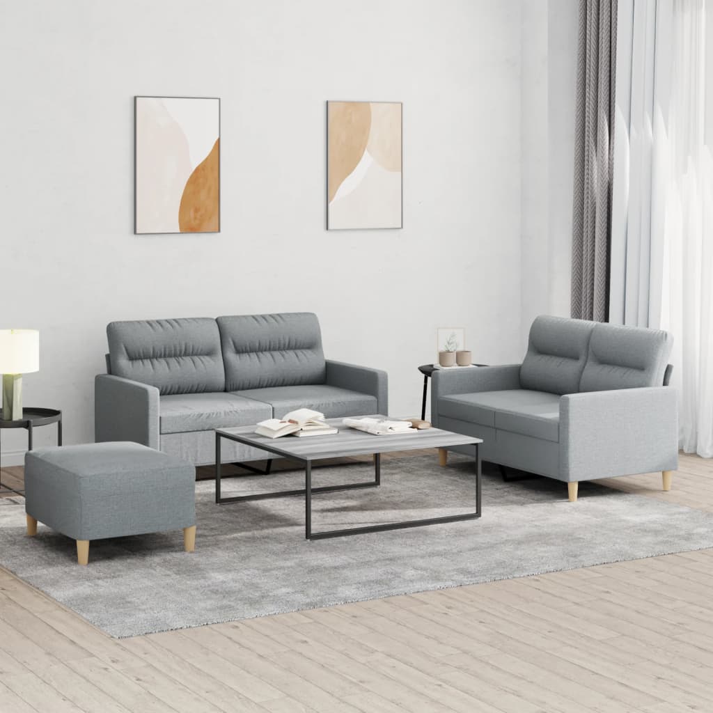 3-dijelni set sofa s jastucima svjetlosivi od tkanine
