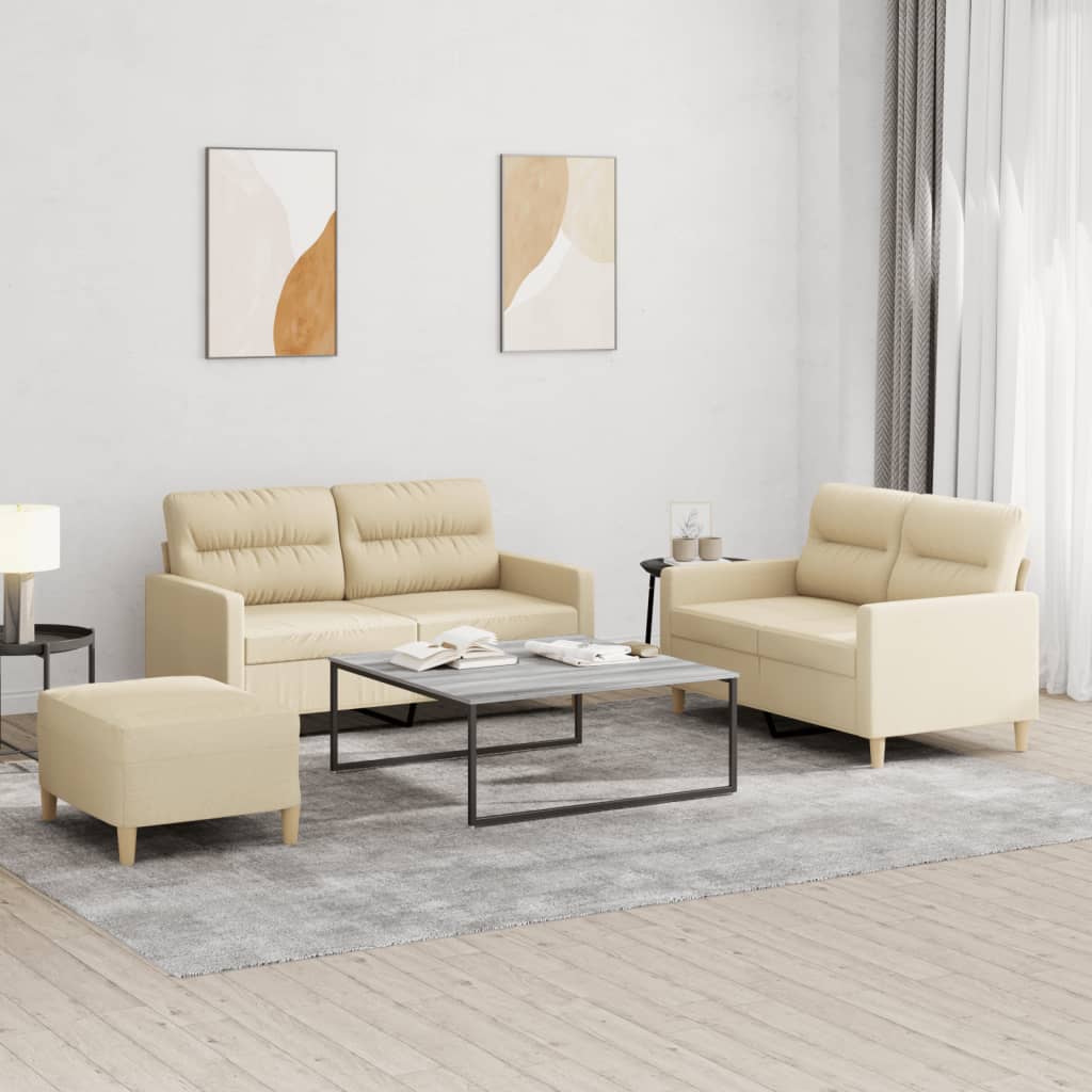 3-dijelni set sofa s jastucima krem od tkanine