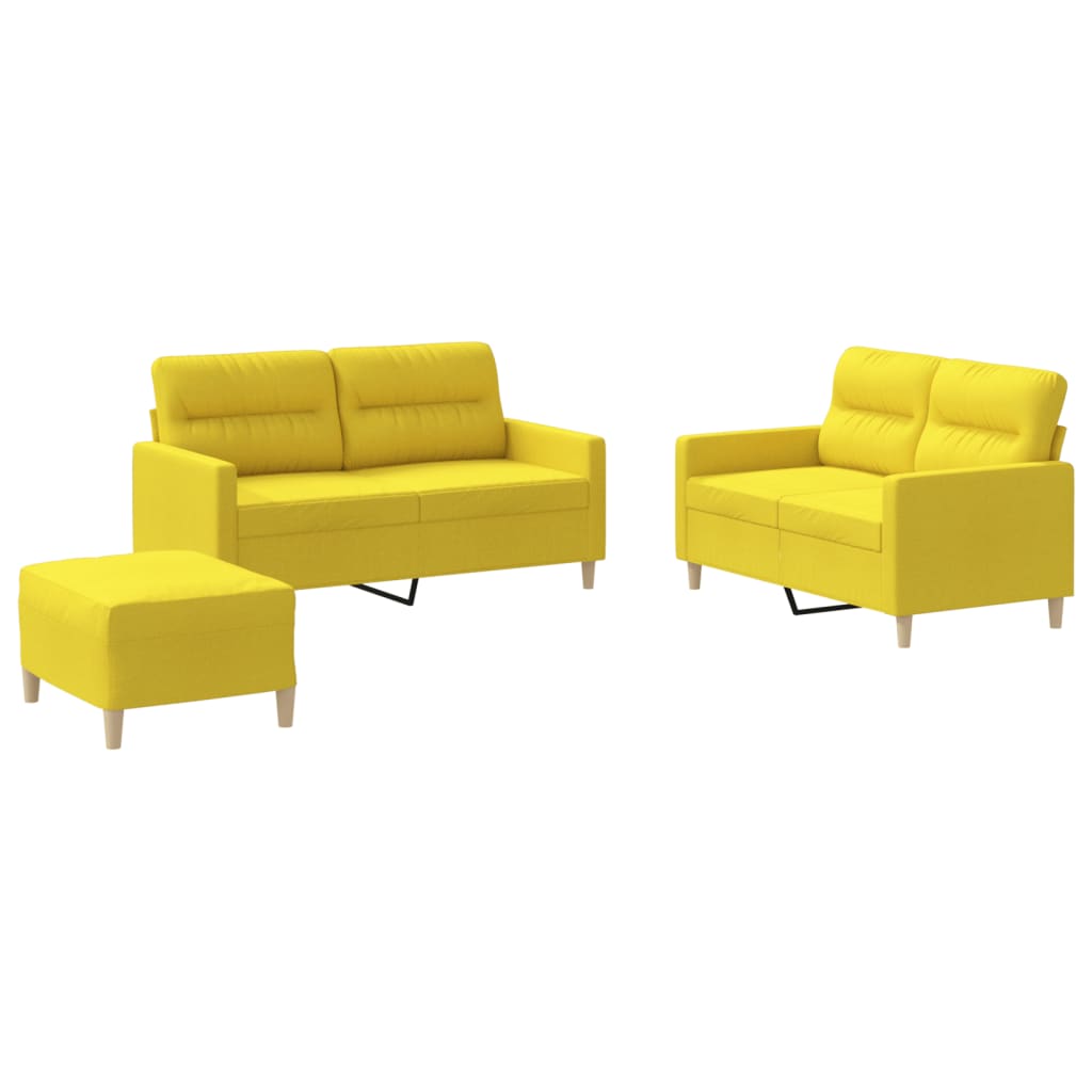3-dijelni set sofa s jastucima svjetložuti od tkanine