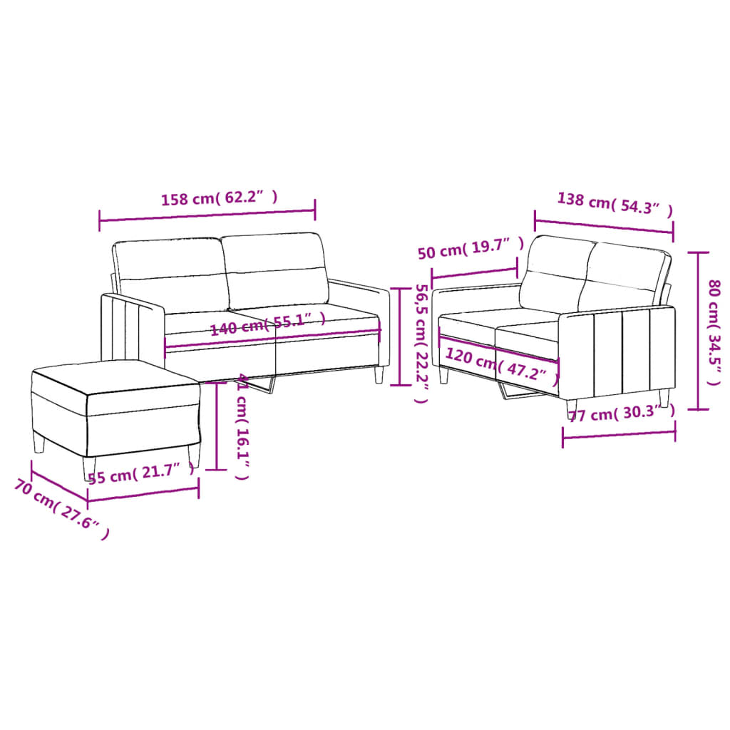 3-dijelni set sofa s jastucima smeđesivi od tkanine
