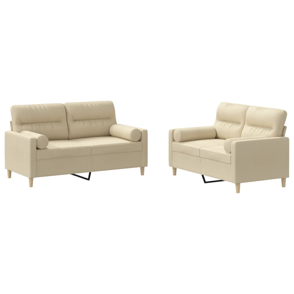 2-dijelni set sofa s jastucima krem od tkanine