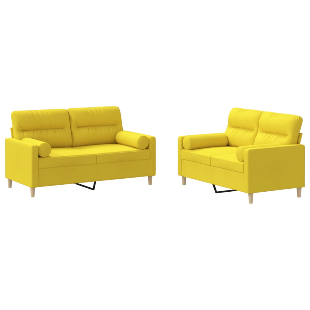 2-dijelni set sofa s jastucima svjetložuti od tkanine