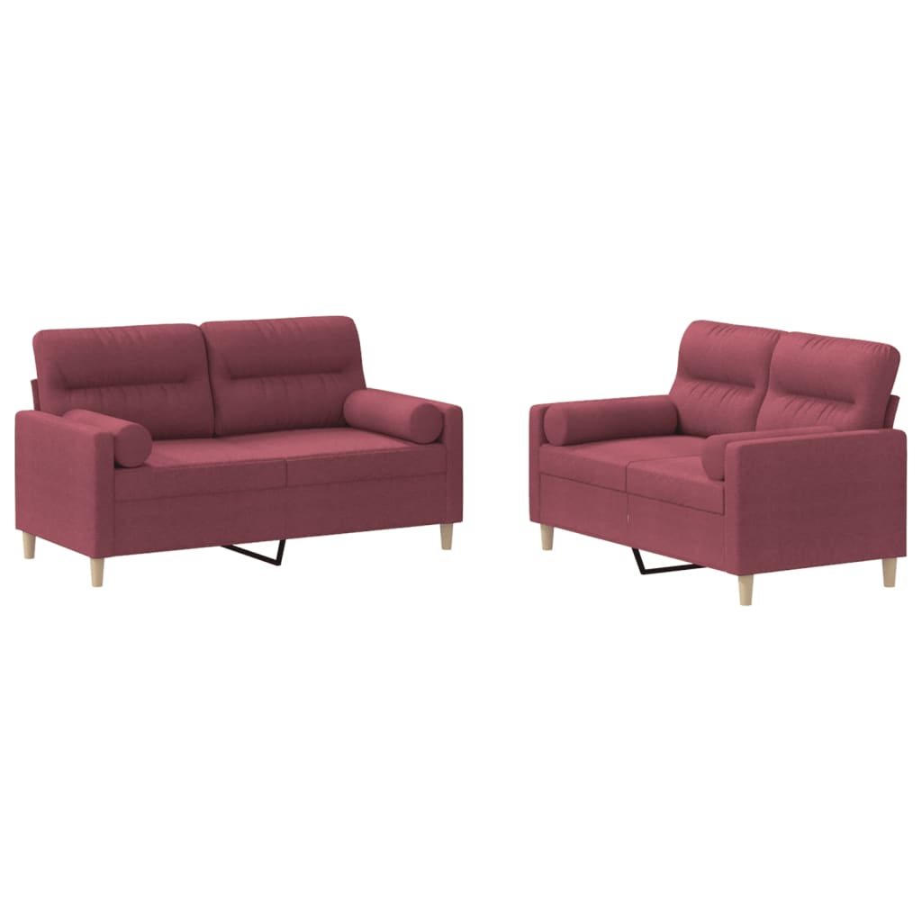 2-dijelni set sofa s jastucima crvena boja vina od tkanine