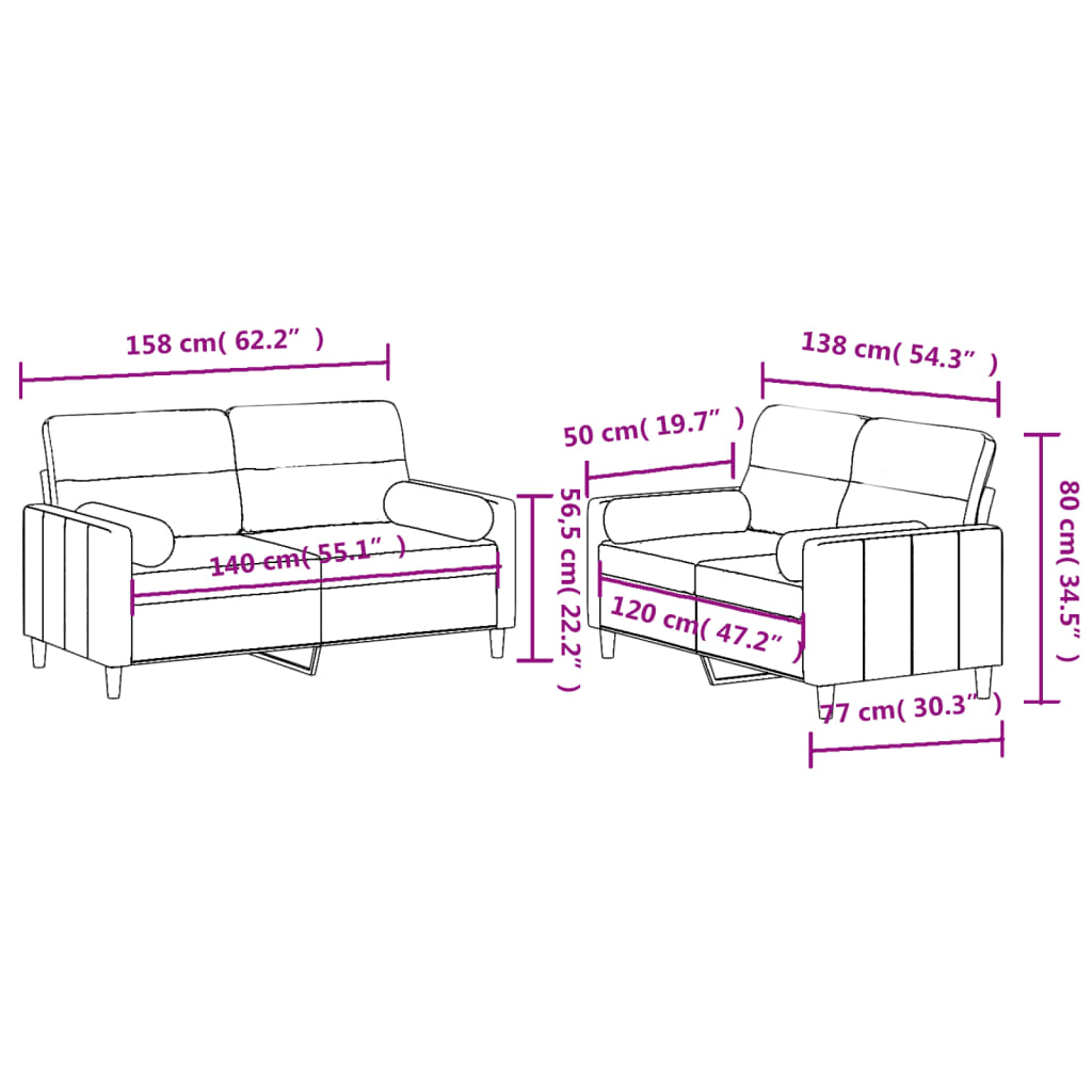 2-dijelni set sofa s jastucima crvena boja vina od tkanine