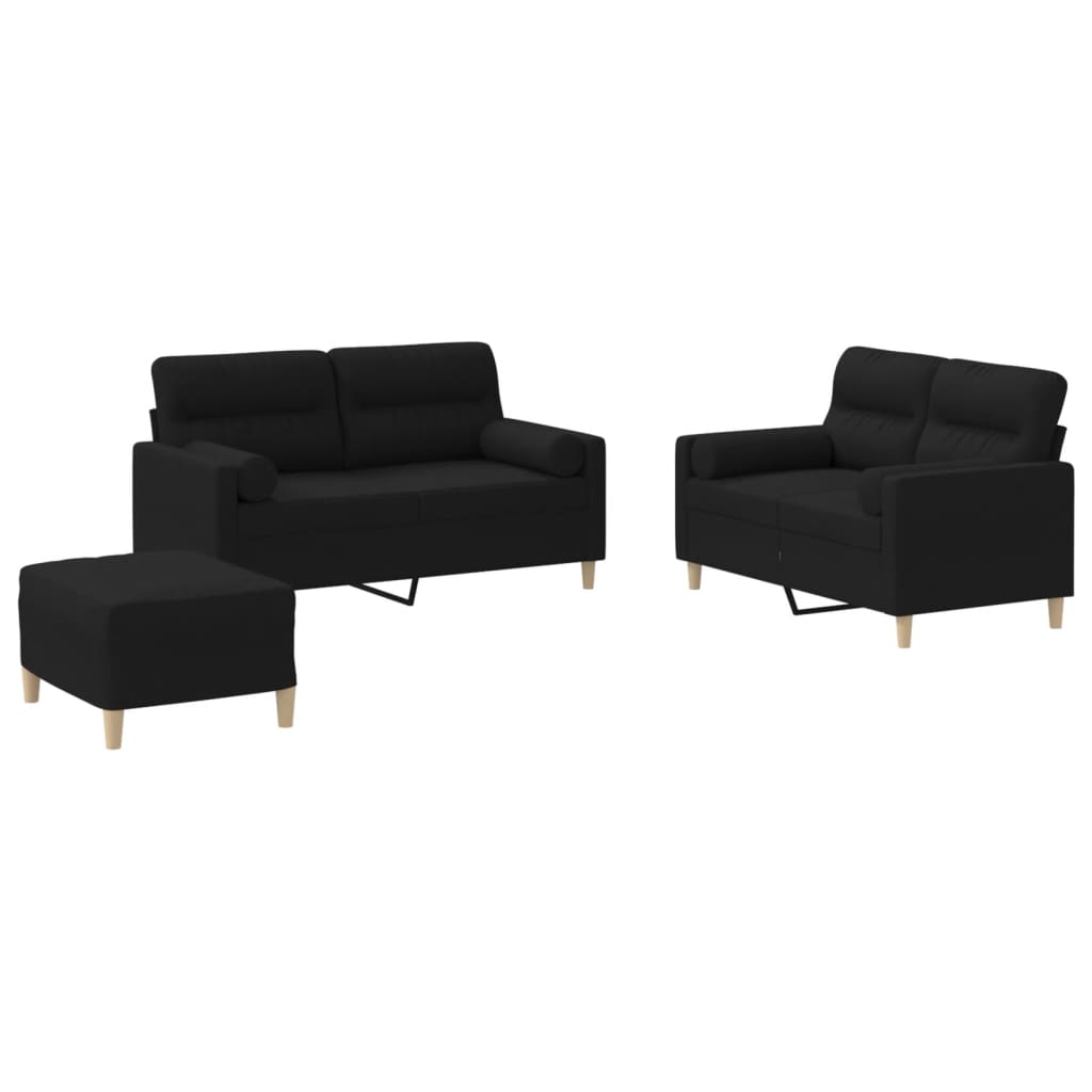 3-dijelni set sofa s jastucima crni od mikrovlakana