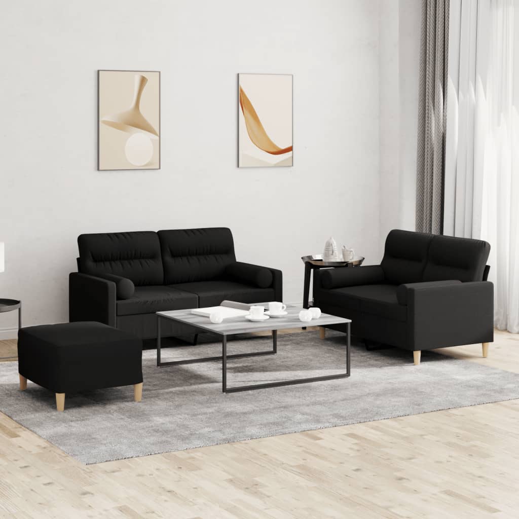 3-dijelni set sofa s jastucima crni od mikrovlakana