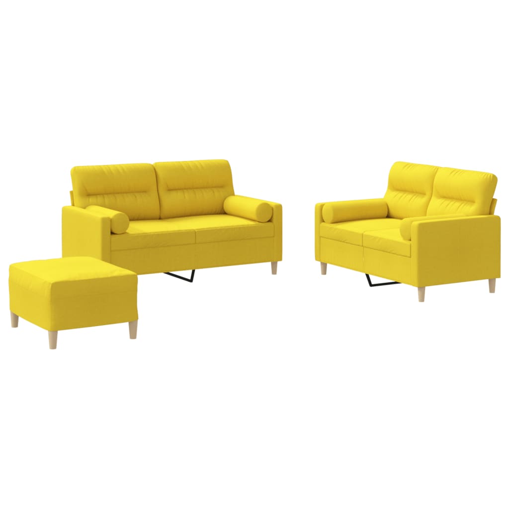 3-dijelni set sofa s jastucima svjetložuti od tkanine