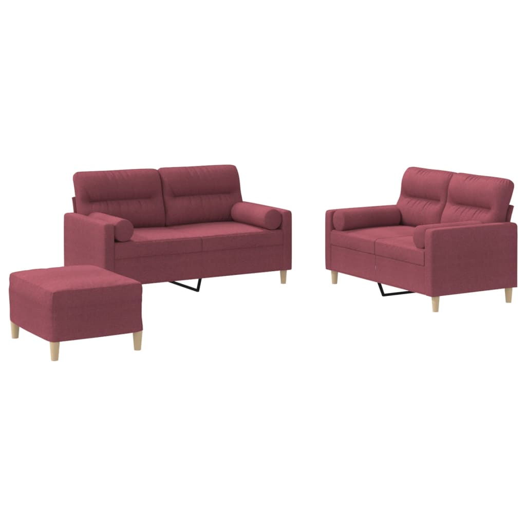 3-dijelni set sofa s jastucima crvena boja vina od tkanine
