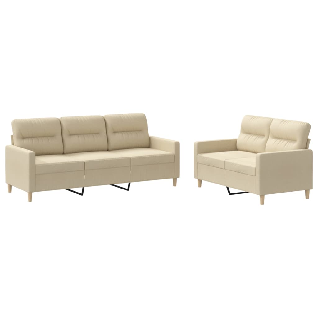 2-dijelni set sofa s jastucima krem od tkanine