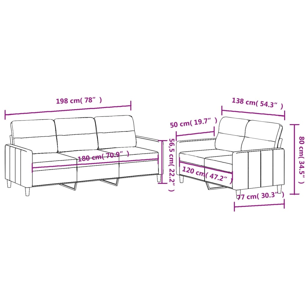 2-dijelni set sofa s jastucima smeđesivi od tkanine