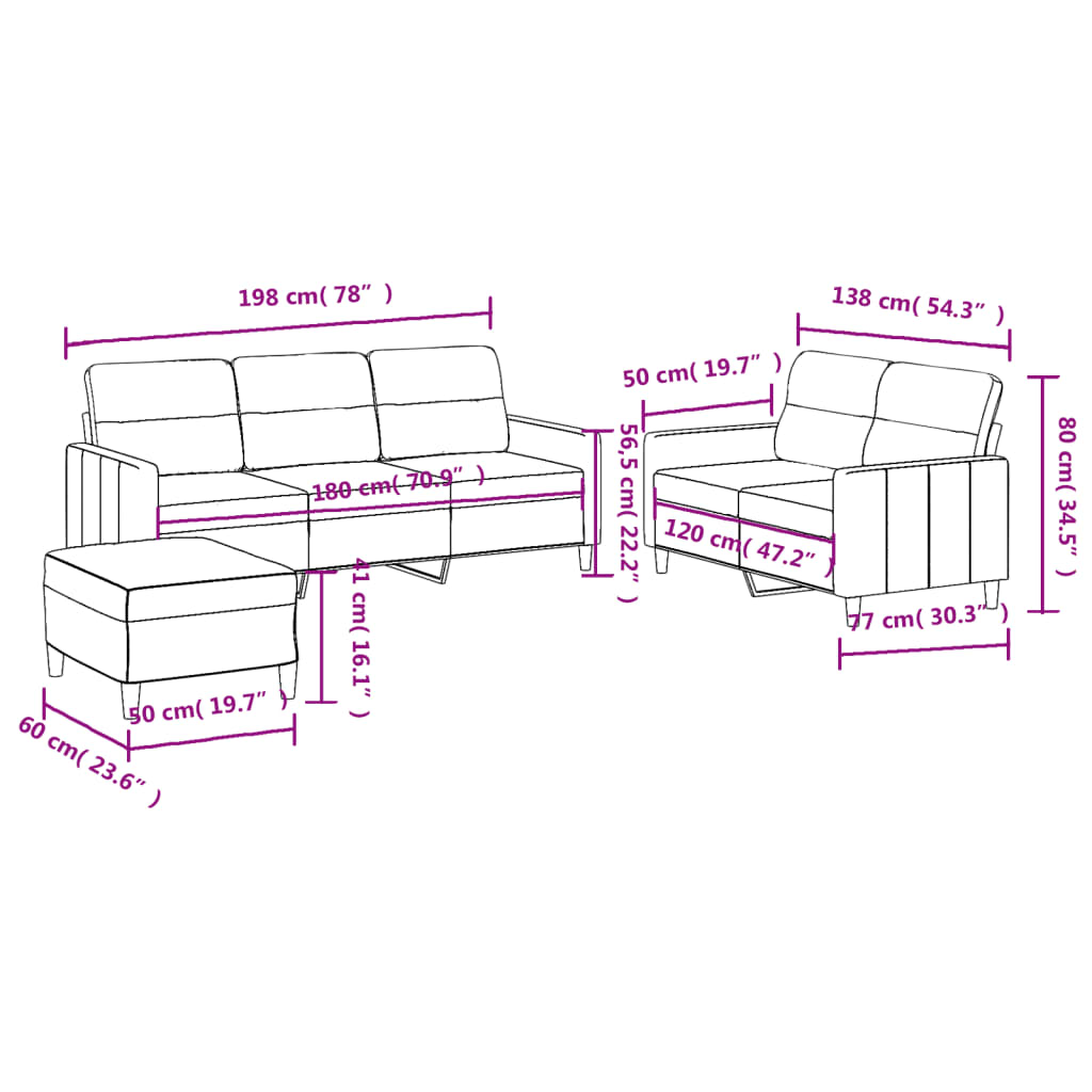 3-dijelni set sofa s jastucima svjetlosivi od tkanine