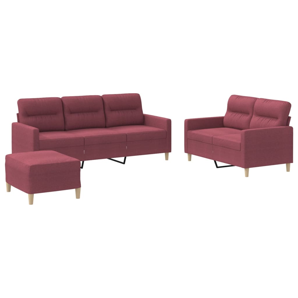 3-dijelni set sofa s jastucima crvena boja vina od tkanine