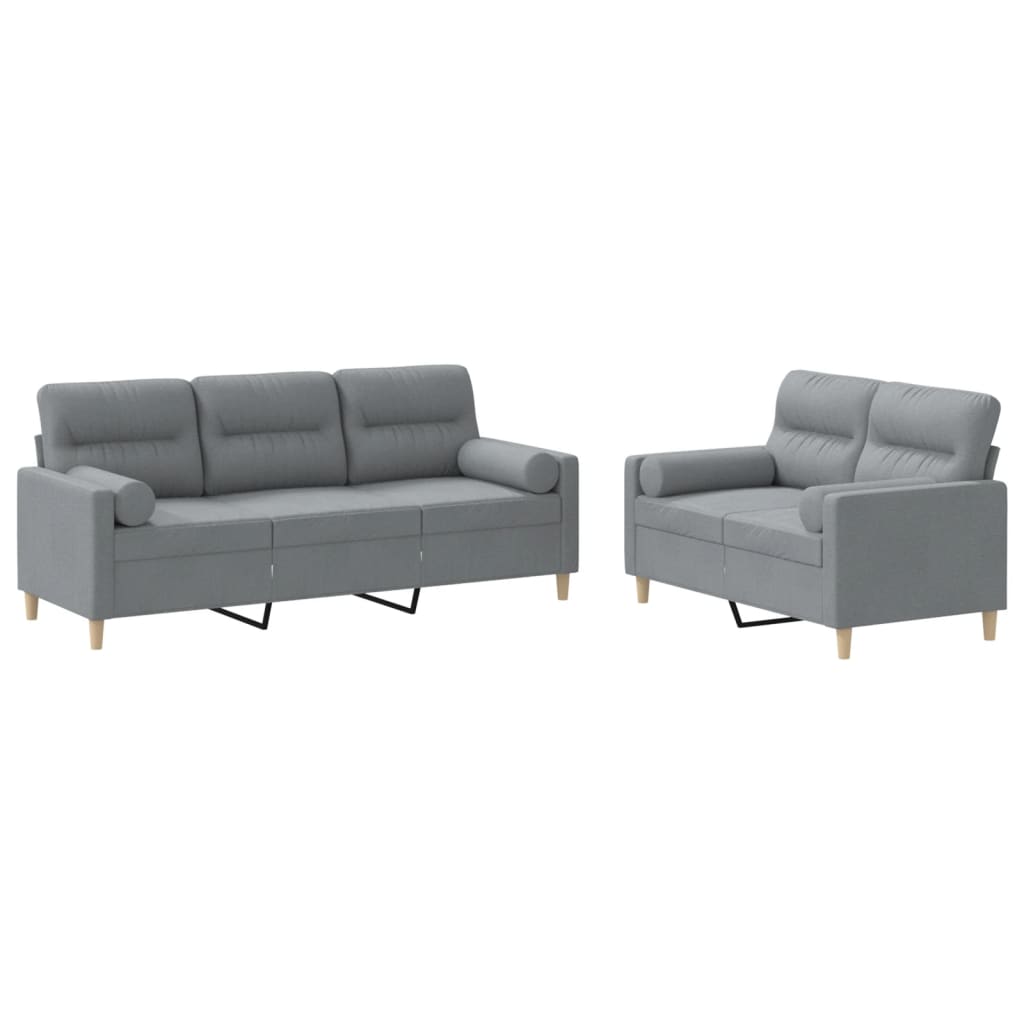 2-dijelni set sofa s jastucima svjetlosivi od tkanine