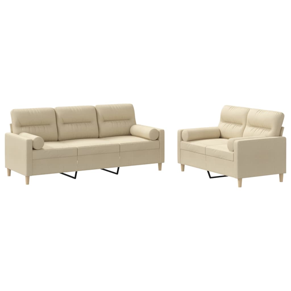 2-dijelni set sofa s jastucima krem od tkanine