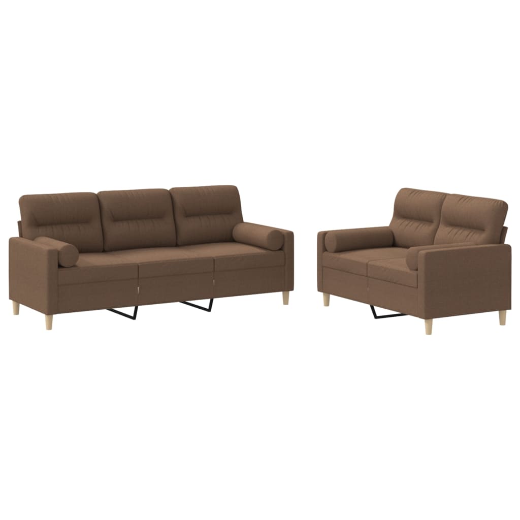 2-dijelni set sofa s jastucima smeđi od tkanine