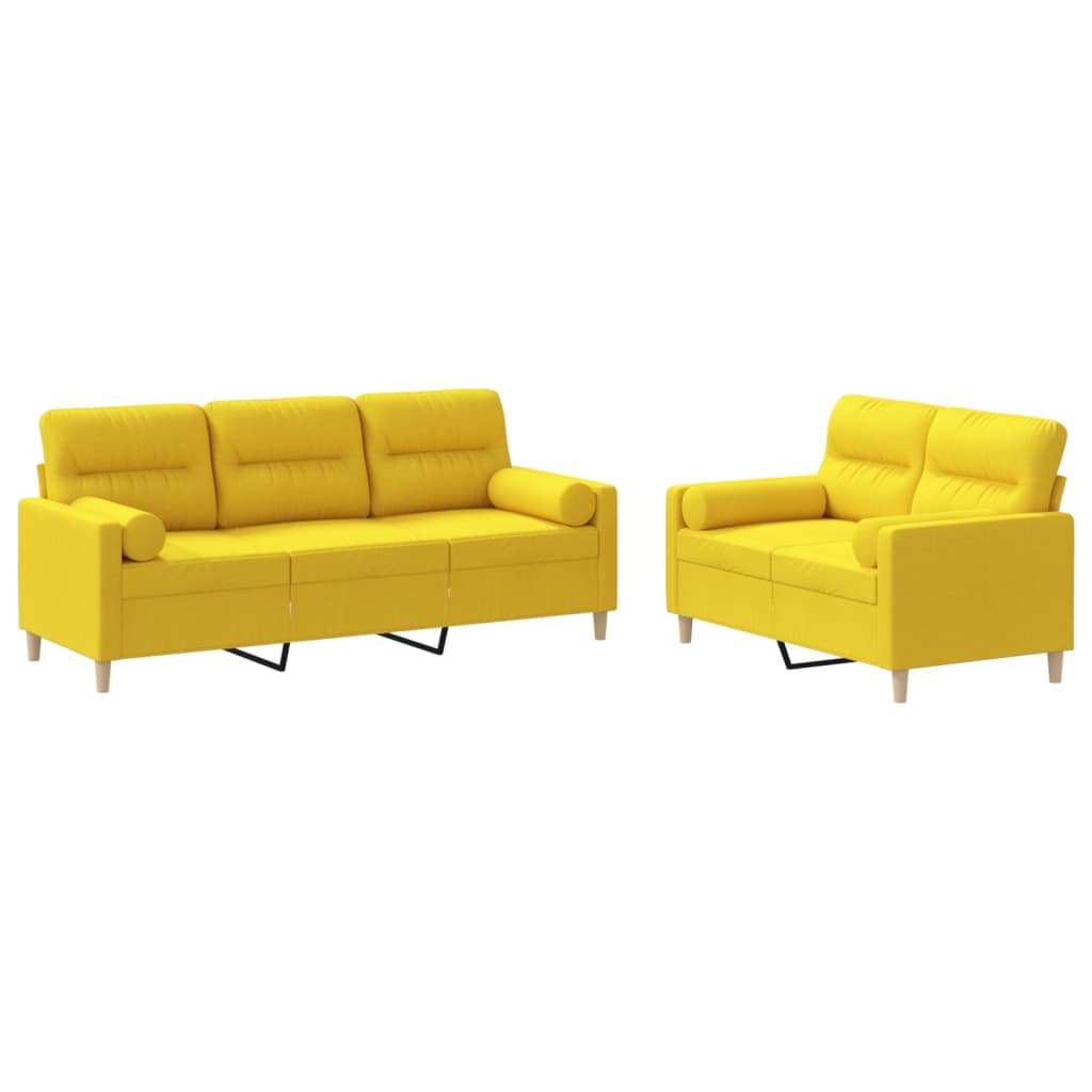 2-dijelni set sofa s jastucima svjetložuti od tkanine