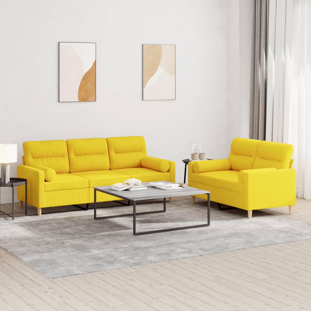 2-dijelni set sofa s jastucima svjetložuti od tkanine