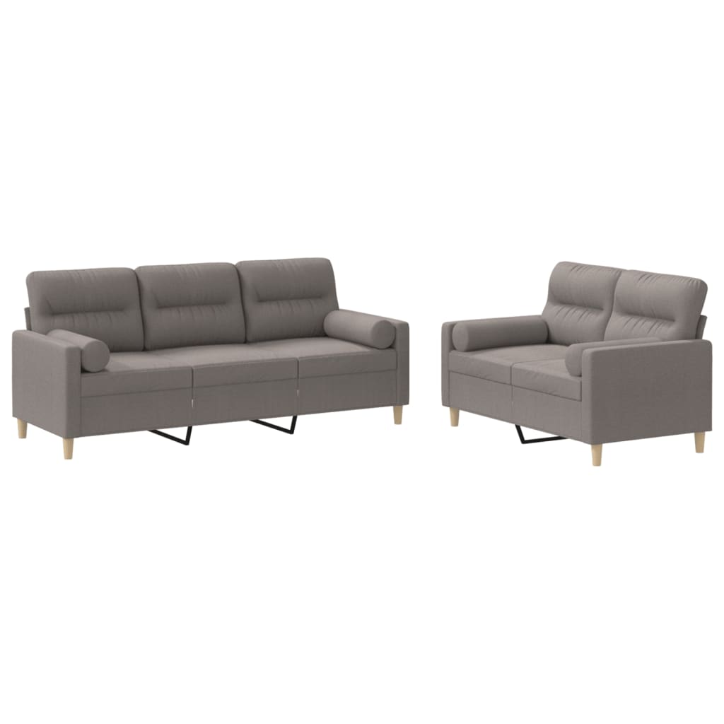 2-dijelni set sofa s jastucima smeđesivi od tkanine