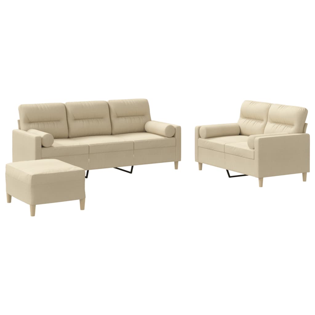 3-dijelni set sofa s jastucima krem od mikrovlakana