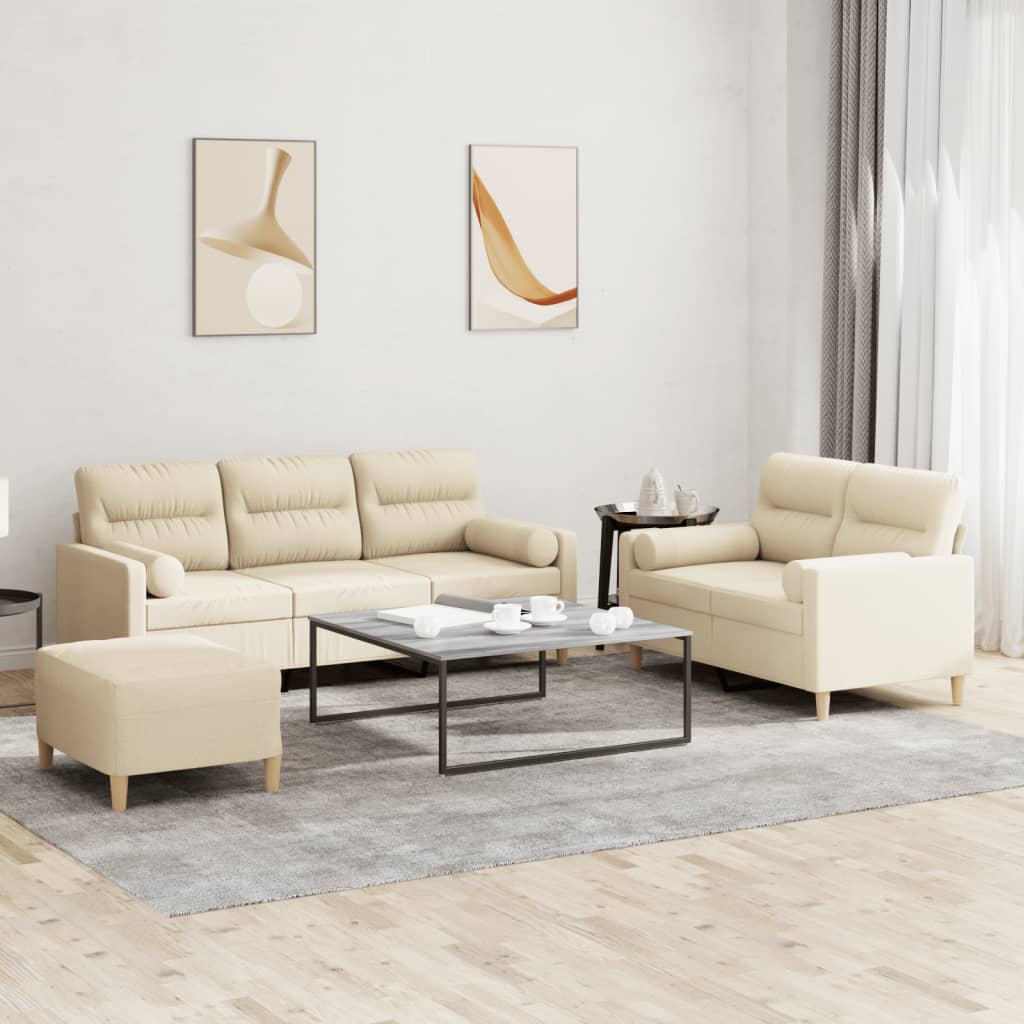 3-dijelni set sofa s jastucima krem od mikrovlakana