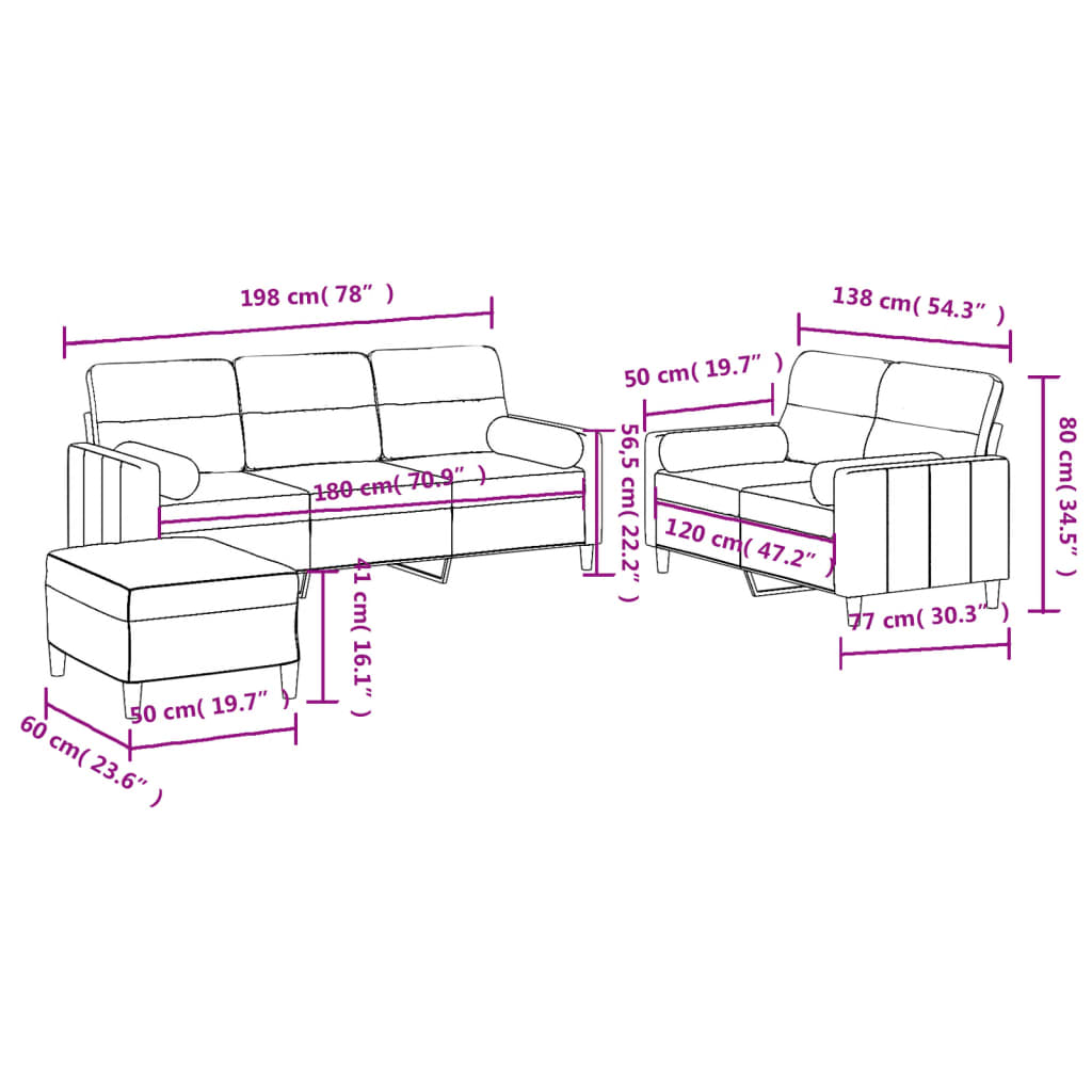 3-dijelni set sofa s jastucima crni od mikrovlakana