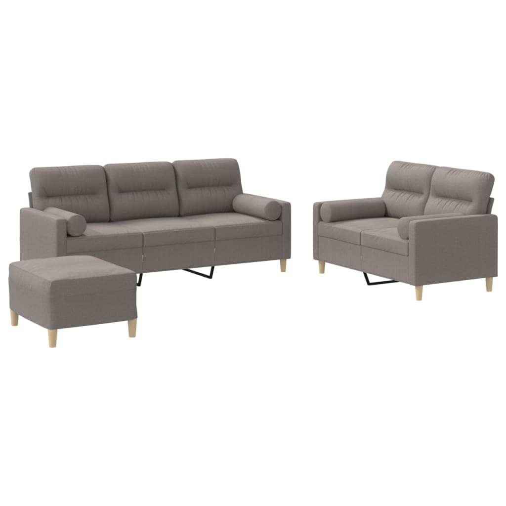 3-dijelni set sofa s jastucima smeđesivi od tkanine