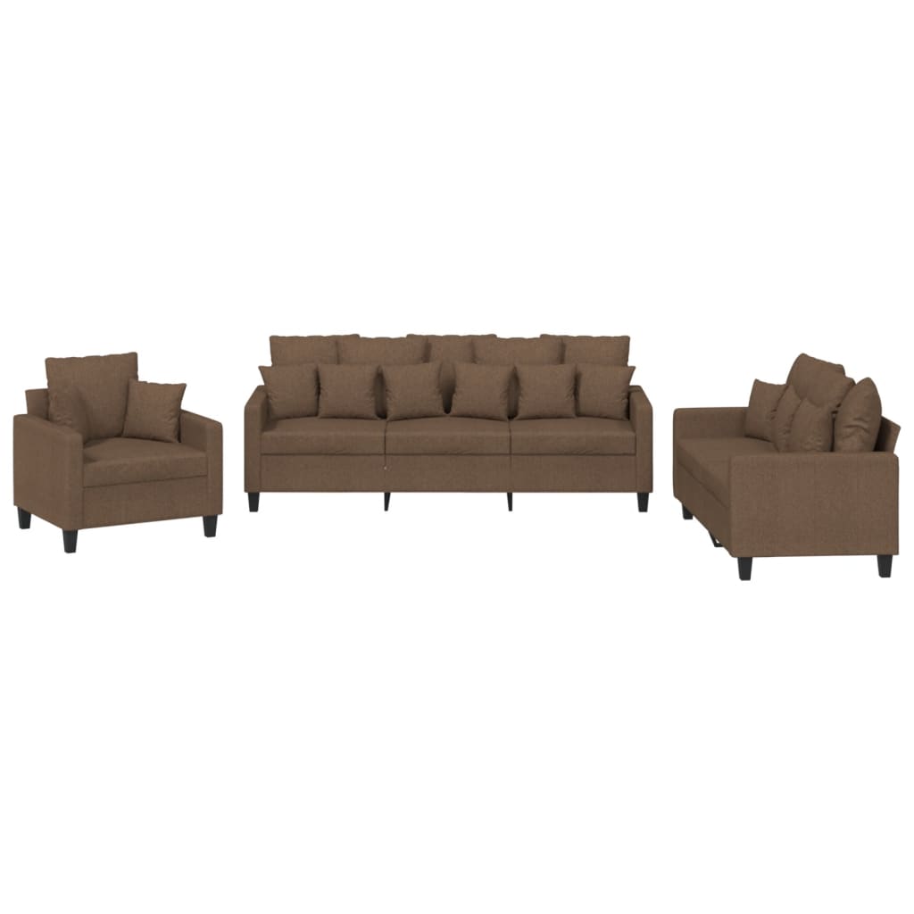 3-dijelni set sofa s jastucima smeđi od tkanine