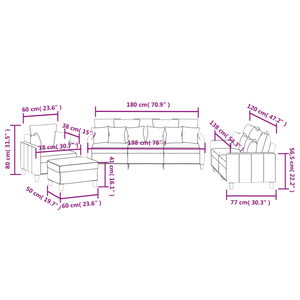 4-dijelni set sofa s jastucima tamnosivi od tkanine