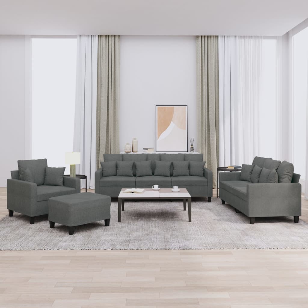 4-dijelni set sofa s jastucima tamnosivi od tkanine