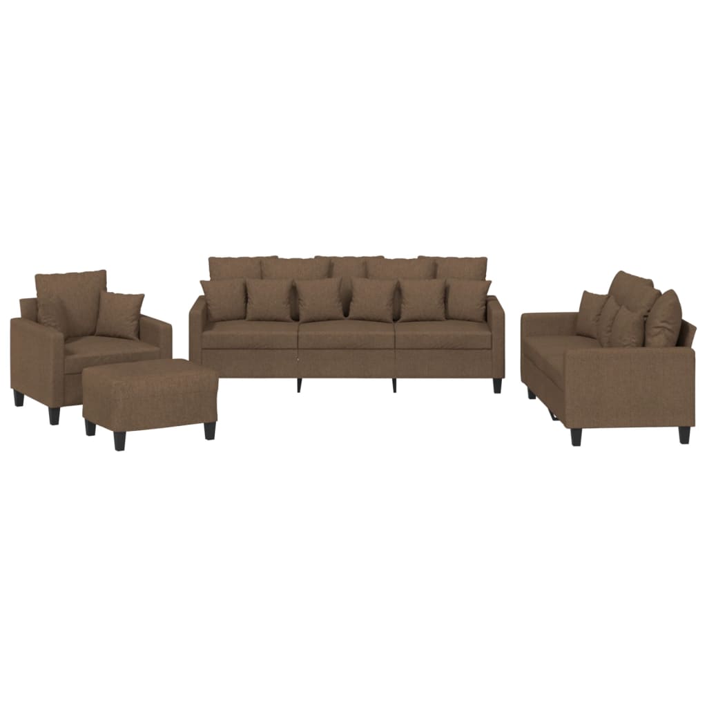 4-dijelni set sofa s jastucima smeđi od tkanine