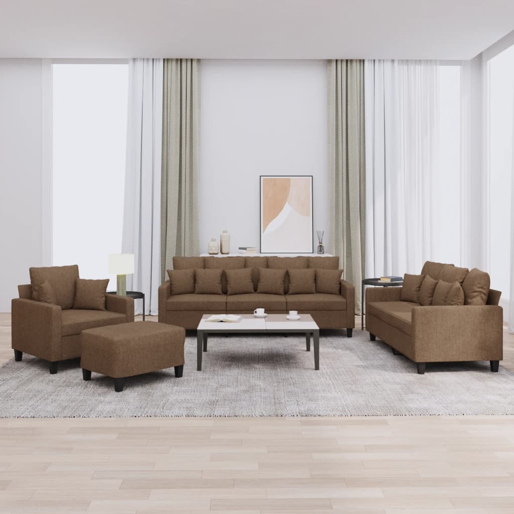 4-dijelni set sofa s jastucima smeđi od tkanine
