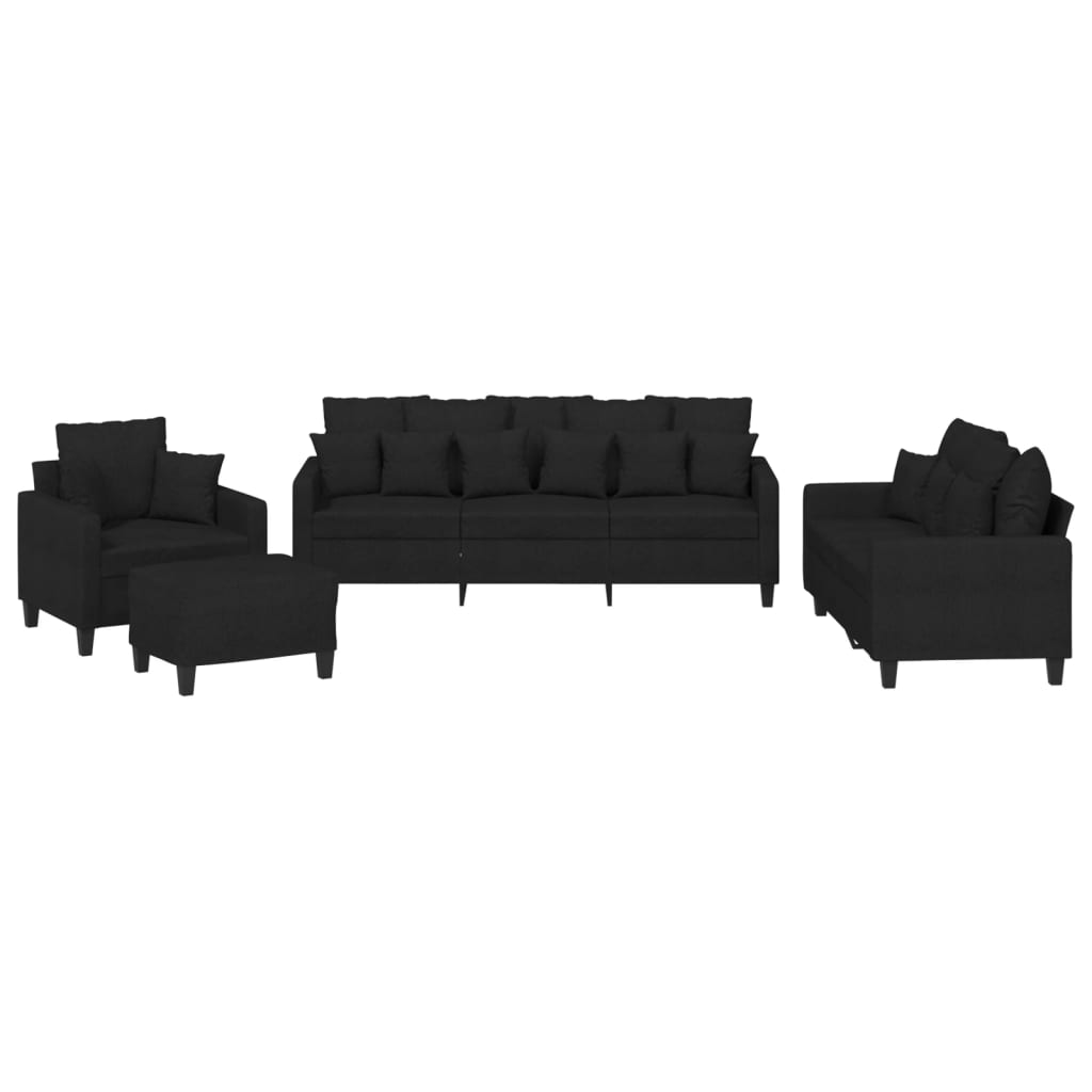 4-dijelni set sofa s jastucima crni od tkanine