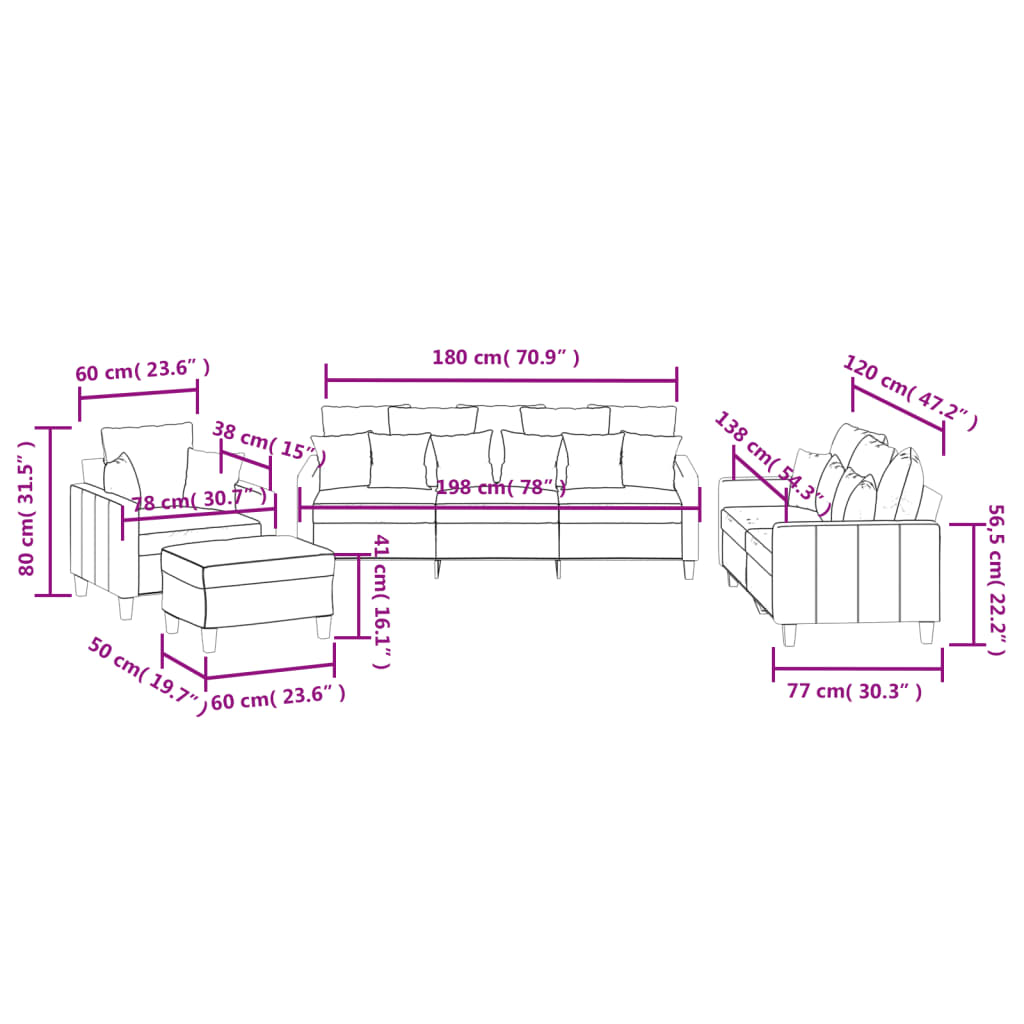 4-dijelni set sofa s jastucima smeđesivi od tkanine