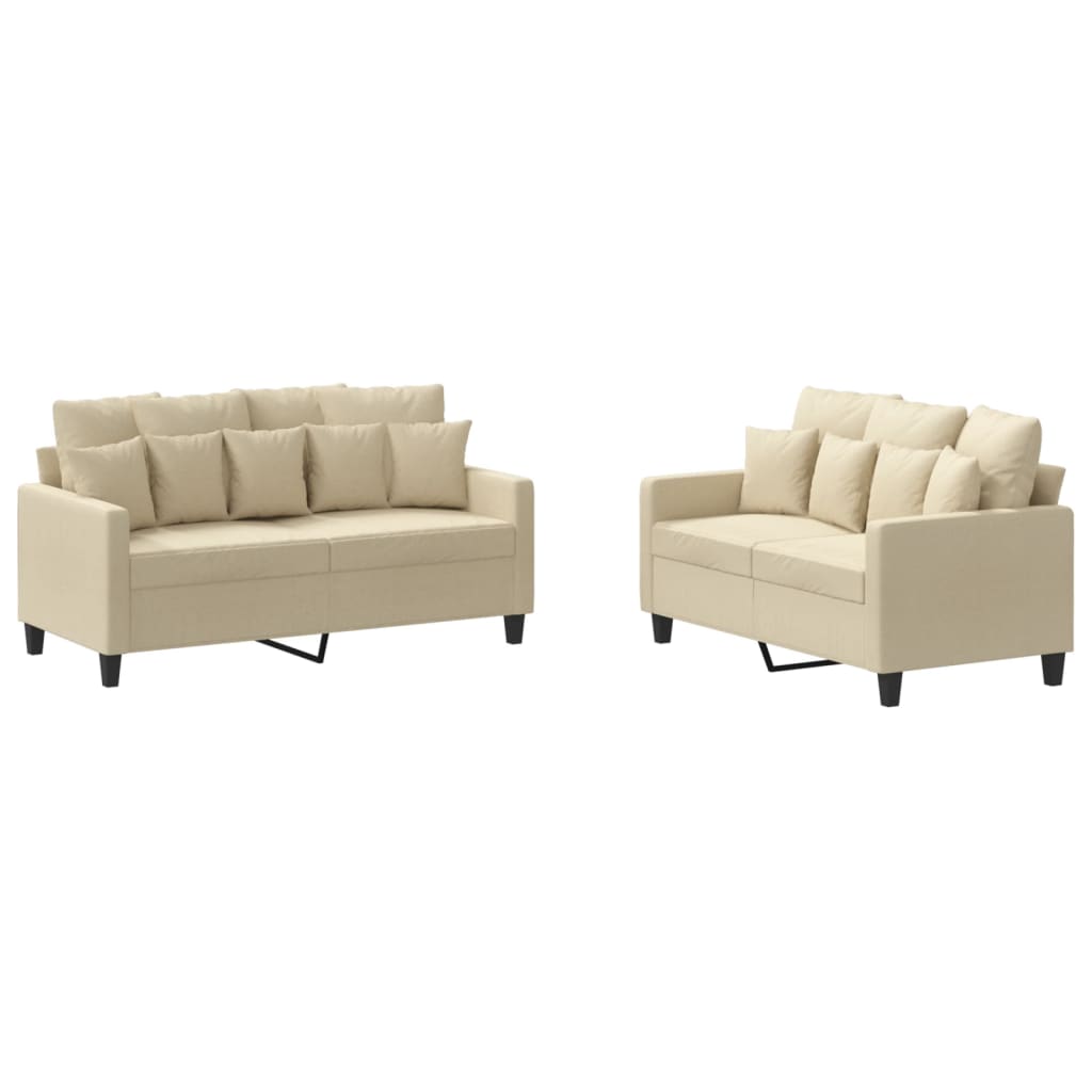 2-dijelni set sofa s jastucima krem od tkanine