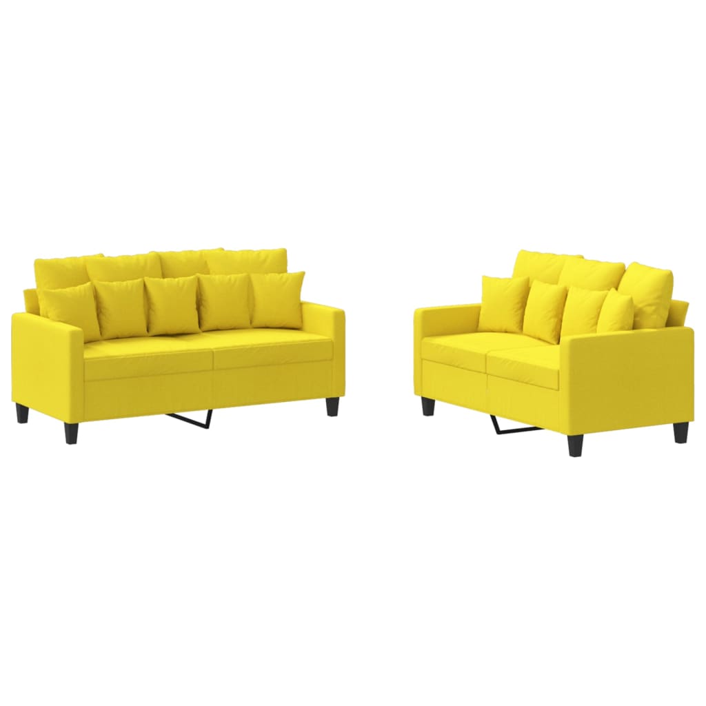 2-dijelni set sofa s jastucima svjetložuti od tkanine