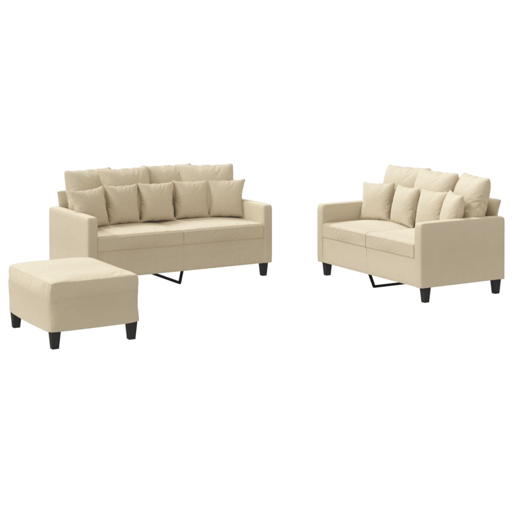 3-dijelni set sofa s jastucima krem od tkanine