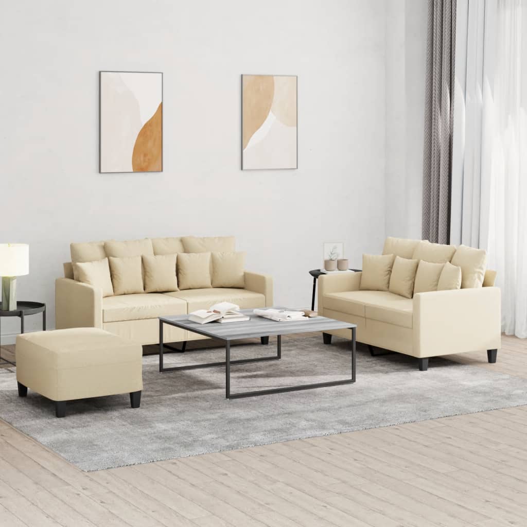3-dijelni set sofa s jastucima krem od tkanine