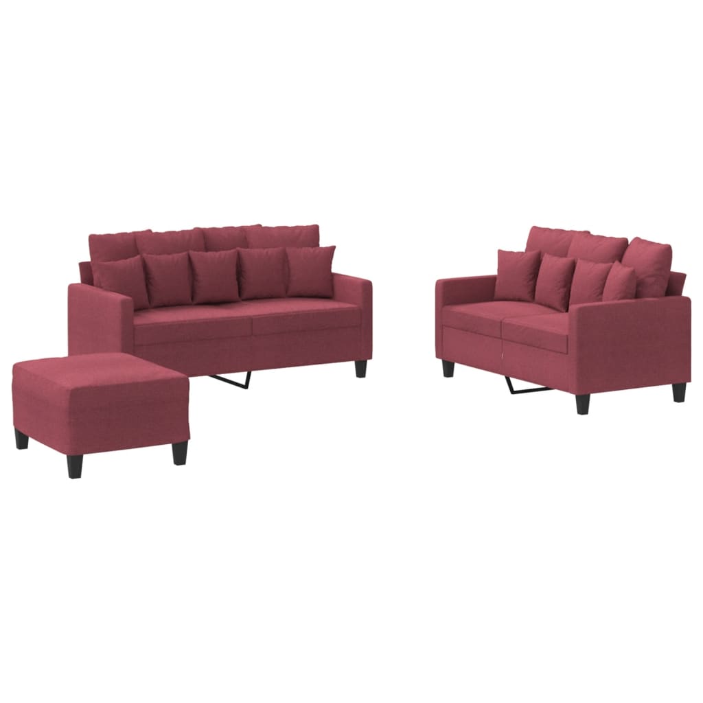 3-dijelni set sofa s jastucima crvena boja vina od tkanine