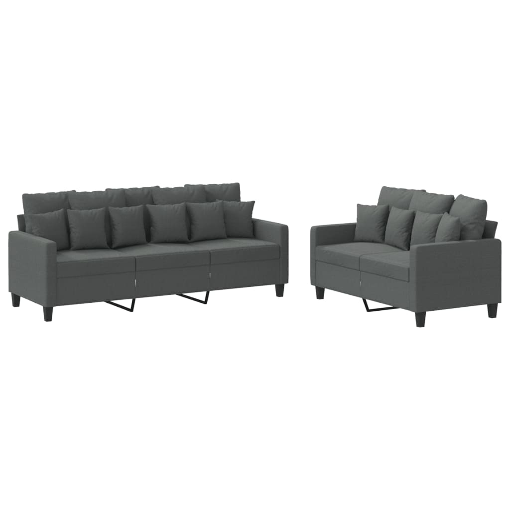 2-dijelni set sofa s jastucima tamnosivi od tkanine