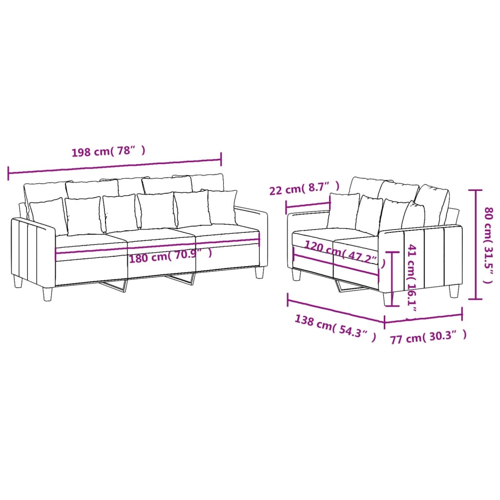 2-dijelni set sofa s jastucima tamnosivi od tkanine