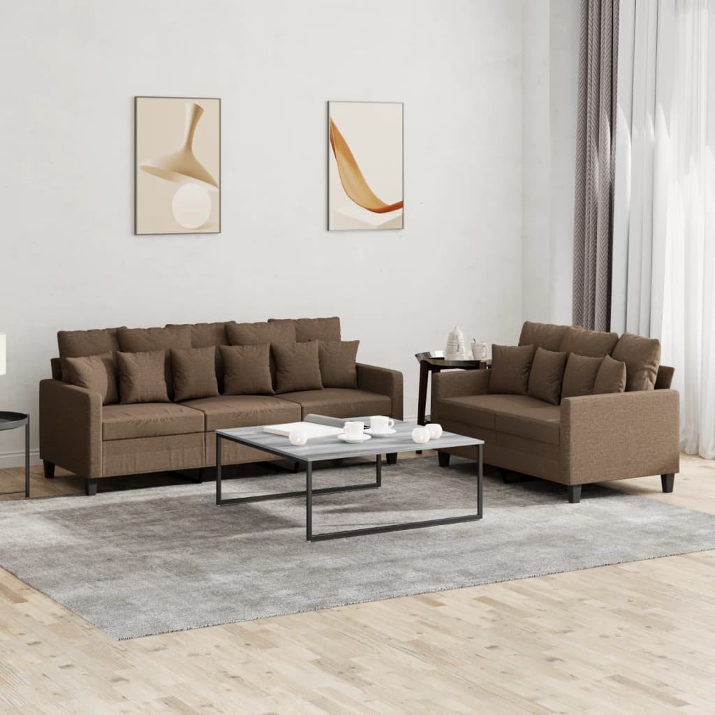 2-dijelni set sofa s jastucima smeđi od tkanine