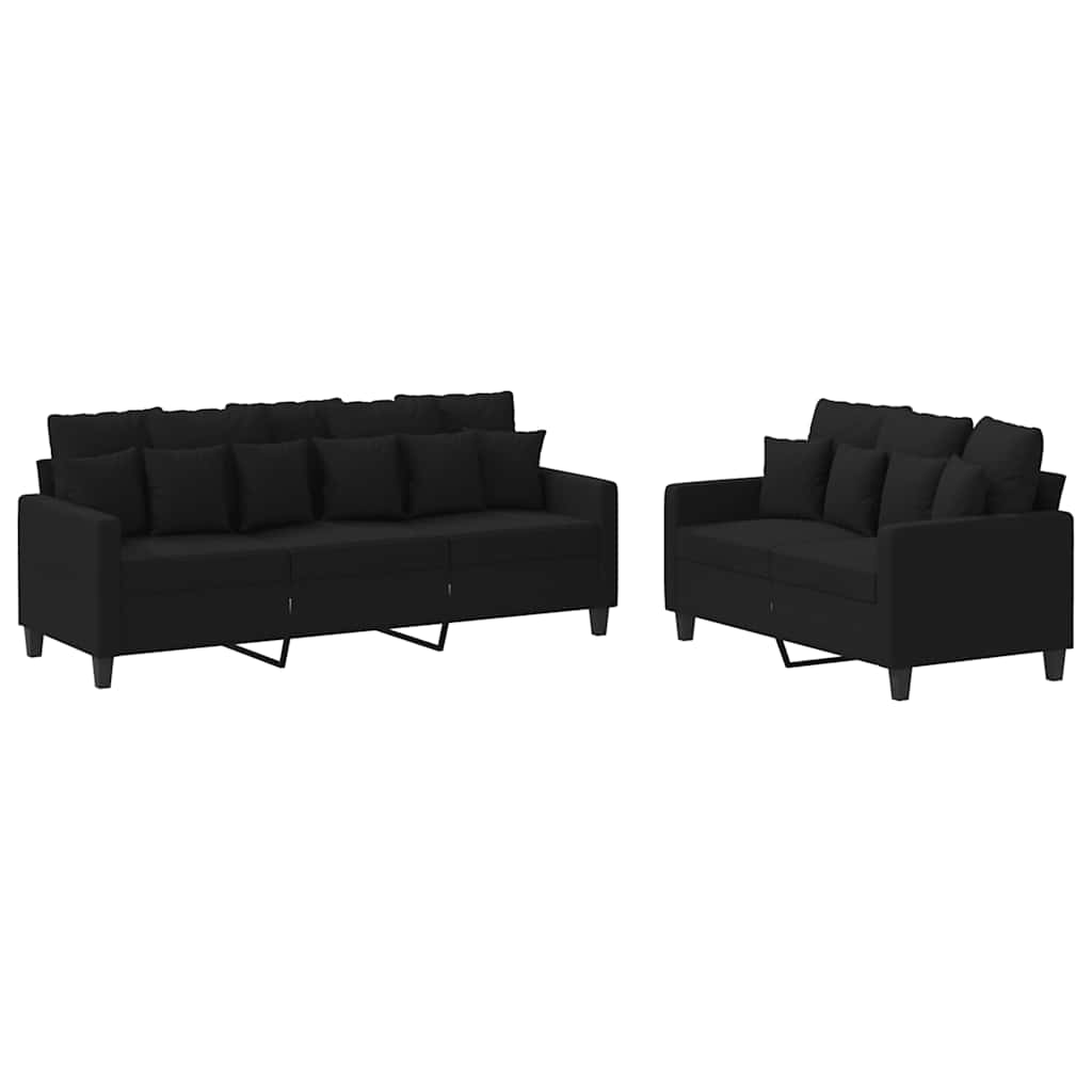 2-dijelni set sofa s jastucima crni od tkanine