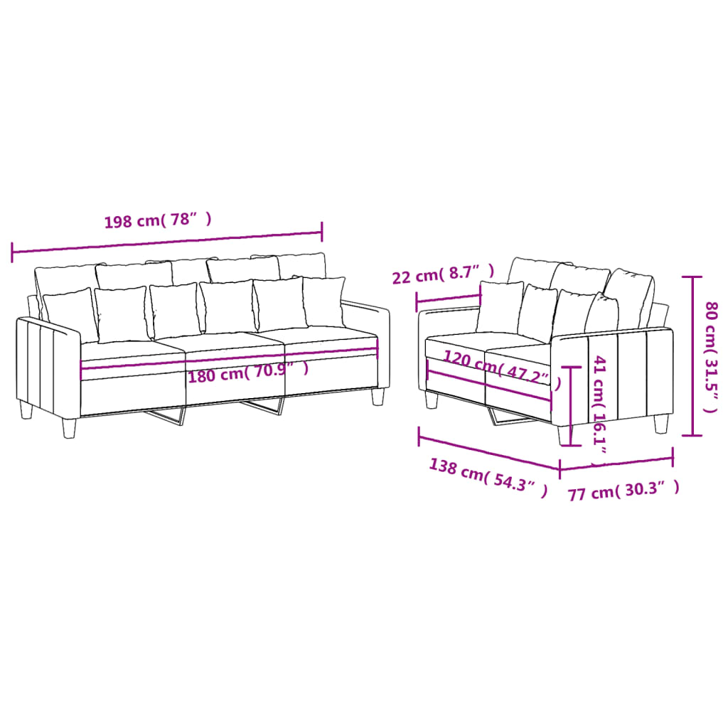 2-dijelni set sofa s jastucima svjetložuti od tkanine