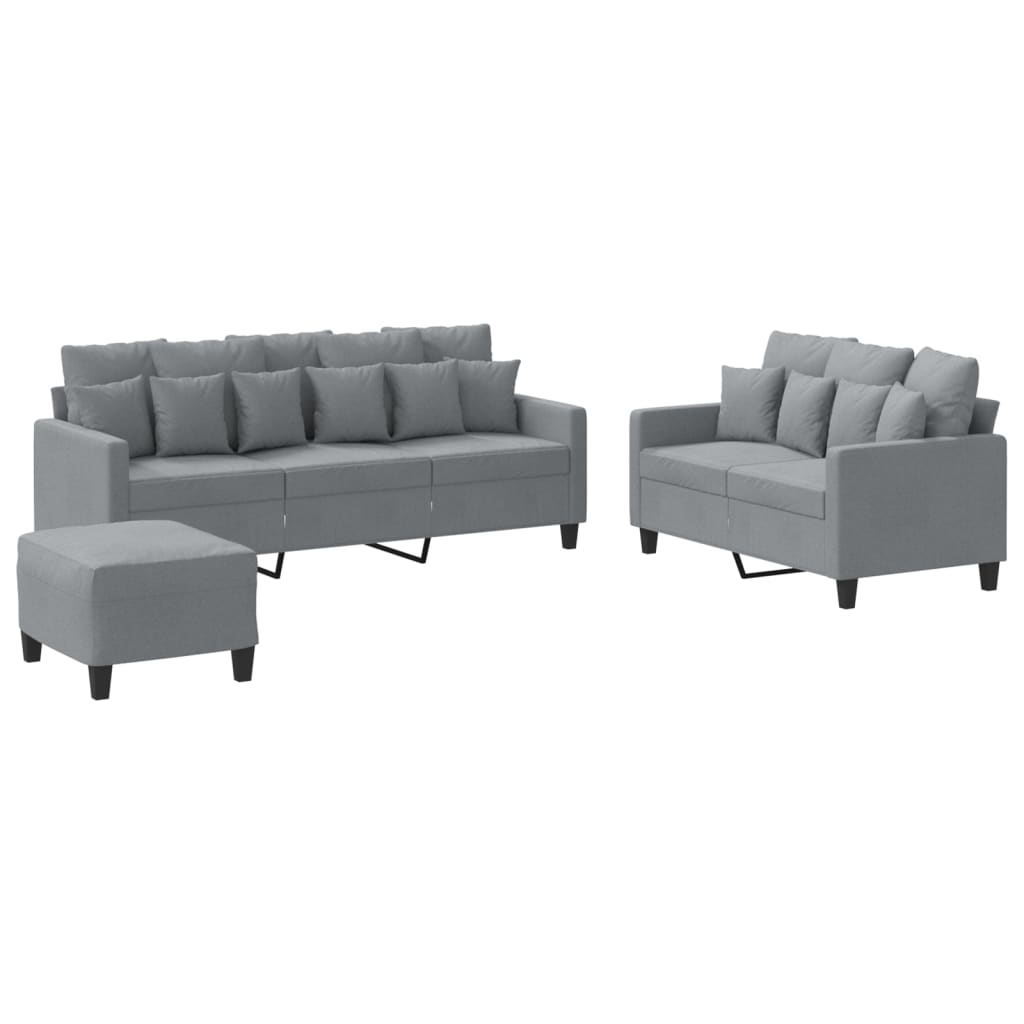 3-dijelni set sofa s jastucima svjetlosivi od tkanine