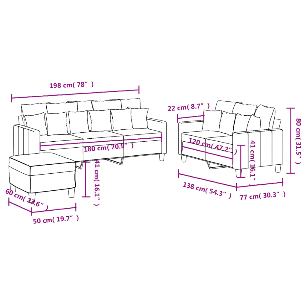 3-dijelni set sofa s jastucima tamnosivi od tkanine