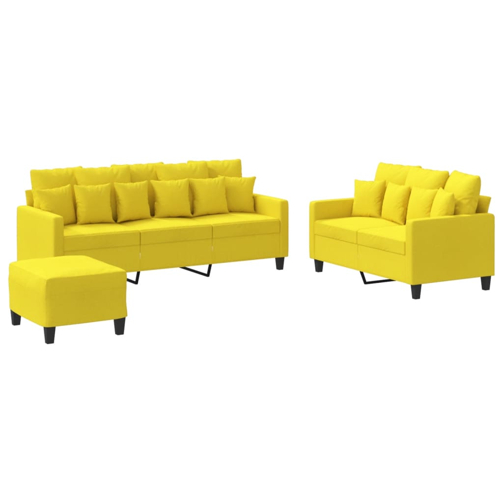 3-dijelni set sofa s jastucima svjetložuti od tkanine