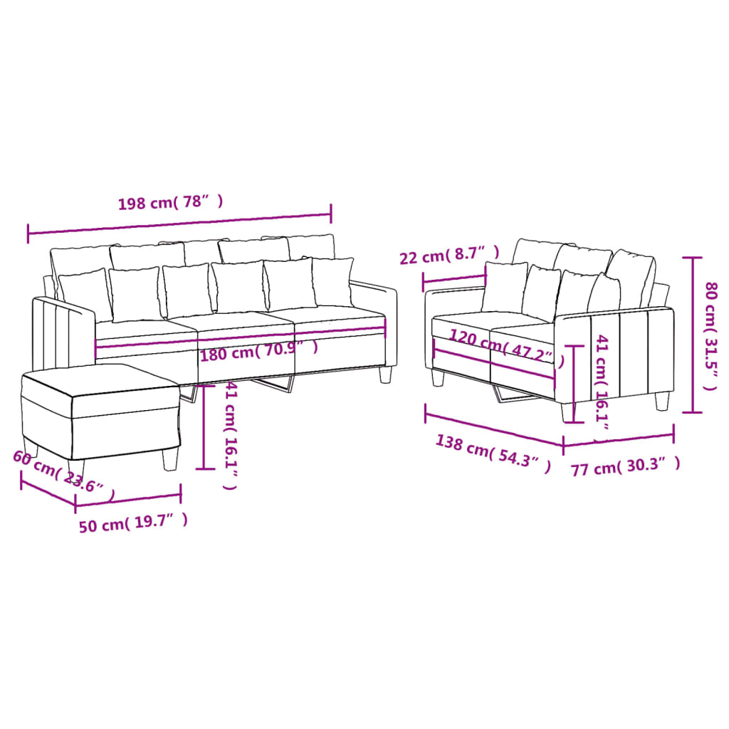 3-dijelni set sofa s jastucima crvena boja vina od tkanine