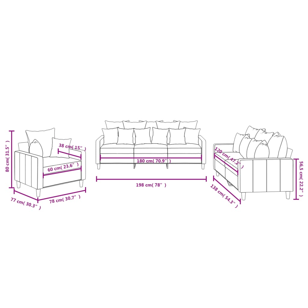 3-dijelni set sofa s jastucima svjetlosivi baršunasti