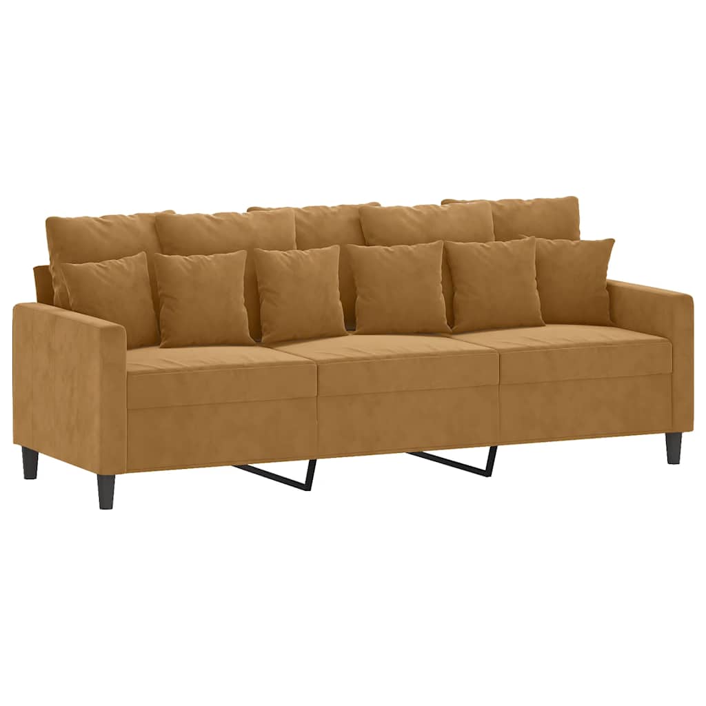 3-dijelni set sofa s jastucima smeđi baršunasti